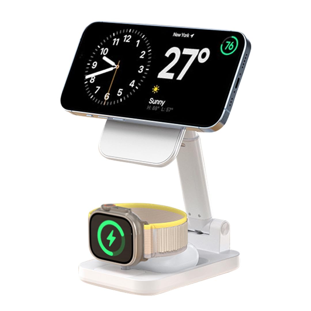 UNIGEN® Audio Magtec 310 3-in-1 23W USB Type C Foldable Mag-Safe Charging Station Compatible with iPhone 17/16/15/14/13/12 Series, Apple Watch, Airpods | White