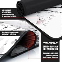 TITANWOLF - XXL Speed Gaming Mauspad 900 x 400mm - XXL Mousepad - Tischunterlage Large Size - verbessert Präzision und Geschwindigkeit - Japan Ink Painting Design – Ansicht 3