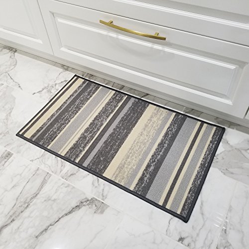 Maxy Home Indoor Doormat Rubber Backed, 30 inch x 18, Grey Striped, Non Slip, Kitchen Rugs and Mats