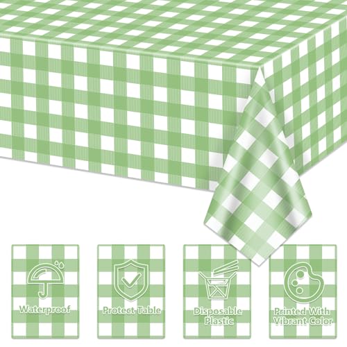 Confezione da 4 tovaglie a quadretti verde chiaro e bianco a quadretti, rettangolari, impermeabili, 210 x 130 cm, per feste di compleanno, vacanze, forniture all'aperto - immagine 4