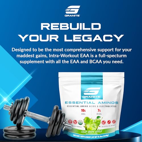 Image of Granite Essential Amino Acids Powder, Green Apple Flavor, with 10g EAAs and 7g BCAAs, Supports Muscle Recovery & Growth, Soy-Free, Gluten-Free (30 Servings)