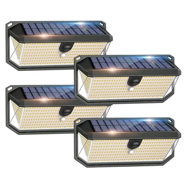 Solar Lights Outdoor, 4000LM 380 LEDs Solar Motion Lights Outdoor Waterproof, 3 Modes 270¡« Wide Angle Security Light for Stairways/Front Door/Garage/Deck¨×4 Pack¨Ø