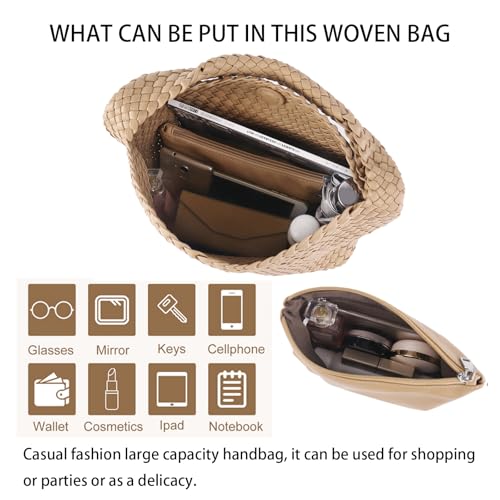 Image of Woven Tote Bag For Women, Large Vegan Leather Travel Handbag, Casual Work Shoulder Bag, Underarm Commuter Hobo Bag With Purse