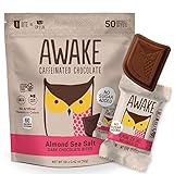 AWAKE - Caffeinated Chocolate Bites - 50mg of Caffeine - Bite-Size Energy Bars - Low-Calorie Snacks - Keto - Gluten-Free - Non-GMO - Coffee Alternative - Almond Sea Salt Dark Chocolate - 50 Bites