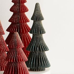 Honeycomb paper tree set of 8 classic Christmas tree red green, winter centerpiece, mantel decor, delicate vintage paper, farmhouse tabletop (Set 8 Classic) Honeycomb paper tree set of 8 classic Christmas tree red green winter centerpiece mantel decor delicate vintage paper farmhouse tabletop Set 8 Classic