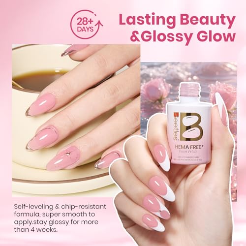 Image of Beetles Dawn Petals Nude Pink Gel Polish - 15ML Full Size Neutral Jelly Nail Polish Base Color Nail Concealer Sheer Translucent Soak Off UV French Nail Art Salon DIY Manicure Gifts