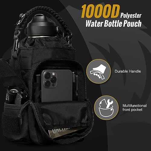Image of ONETIGRIS Tactical Half Gallon Water Bottle with Straw - 64 oz Vacuum Insulated Stainless Steel Water Jug, Leakproof Sport Bottle with 3 BPA Free Lids, Paracord Handle & MOLLE Water Pouch for Outdoor