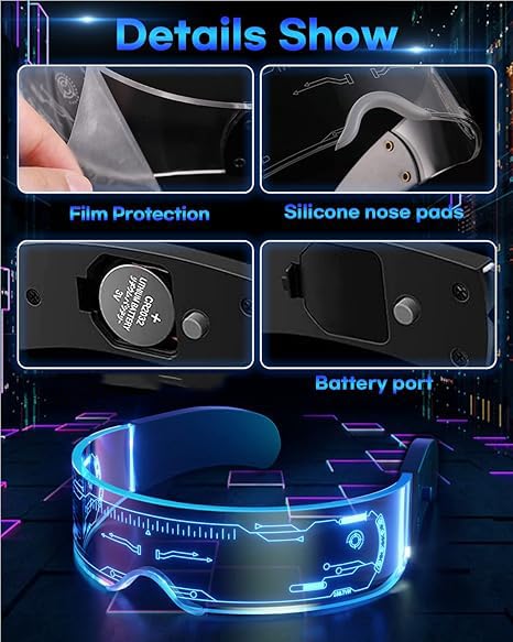 Cyberpunk LED Brille - Party Leuchtbrille Leuchtende Visor Glasses Neon Rave Brille LED Leuchtbrille LED Sonnenbrille Kostüme für Karneval… – Ansicht 5