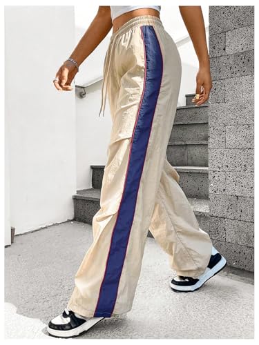Verdusa Women's Color Block Baggy Pants Drawstring Waist Wide Leg Loose Trousers with Pockets2