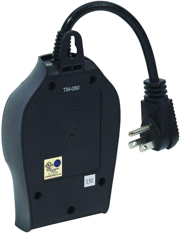 Back view of Intermatic HB35K Outdoor Timer showing mounting hole