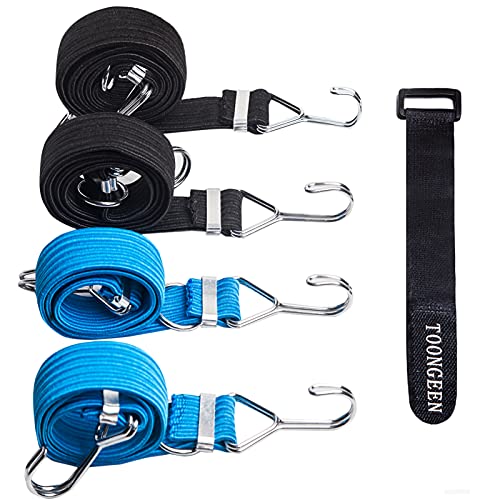 Tendeurs Elastique avec Crochets, Set de 4 Sandow Corde Elastique Robustes - Plat - Idéal pour Le Transport de Charges, Vélo, Moto, Voiture, Camping -...