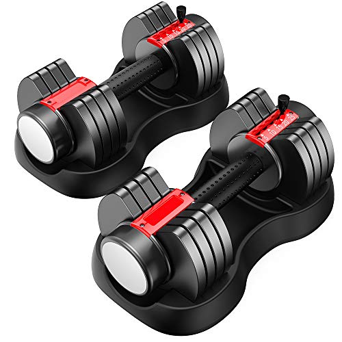Adjustable Dumbbell 25 lbs with Fast Automatic Adjustable and Weight Plate for Body Workout Home Gym