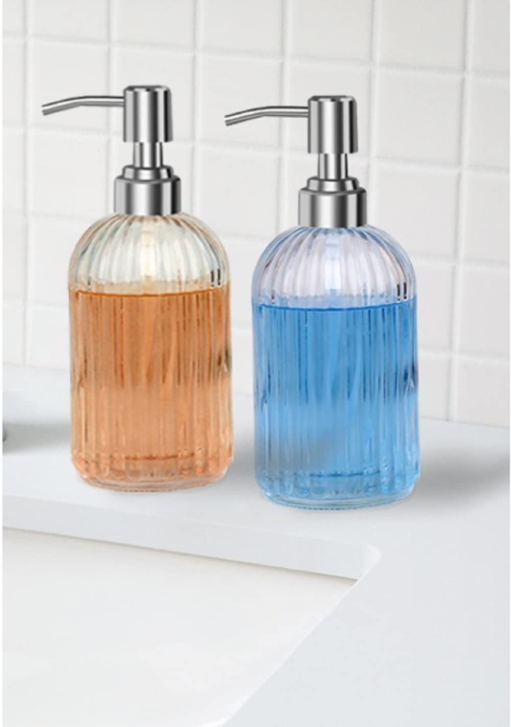 Luxansa Pack of 4 Clear Glass Soap Dispenser Set, Liquid Hand Soap Dispenser Bottle with Pump for Bathroom, Wash Basin, Handwash Liquid Bottle, Glass Sanitizer Hand Dish Dispenser for Kitchen 1