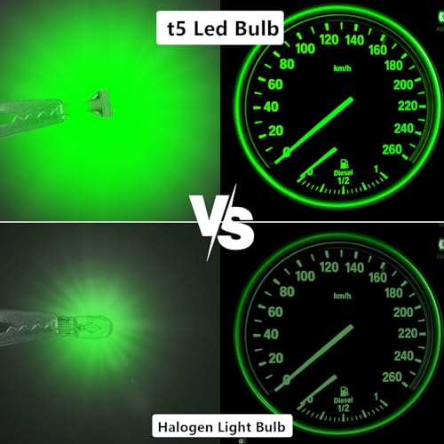 Image of ecocstm 12 PCS T5 LED Bulbs, 74 73 37 2721 Instrument Cluster Light Bulb, 12 Volt Bright Canbus Error Free LED Dashboard Light Bulb, 3030 SMD Automotive Replacement Bulbs (Green)