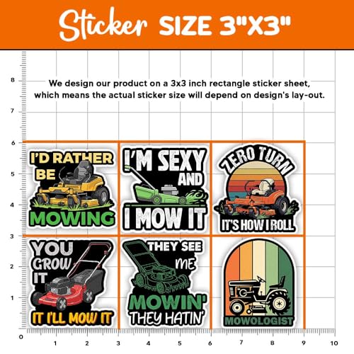 Image of MAIANEY Lawn Mower Stickers Pack 10, 3 Inch - Funny Mowing Humor Vinyl Decals for Landscaper, Gardener, Yard Work Fans - Waterproof Sticker for Laptop, Tumbler, Toolbox