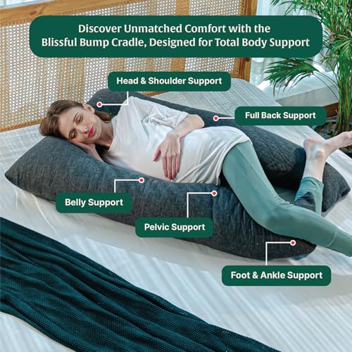 Image of The White Willow Full Body U-Shaped Maternity Pillow for Pregnancy - Belly Support with Removable Cover - Gift for Expectant Mothers - Grey
