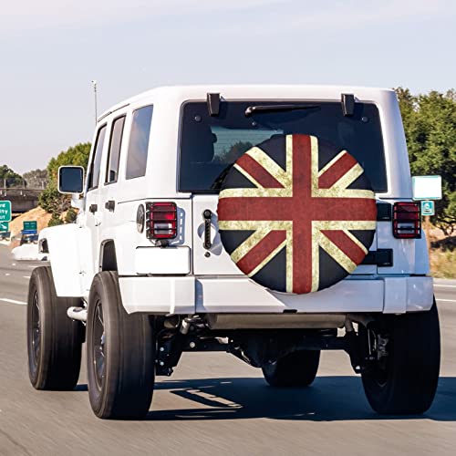 Image of Vintage Union Jack British Flag Spare Tire Cover Dust-Proof Wheel Tire Cover Fit Trailer, RV, SUV and Many Vehicle 17 Inch