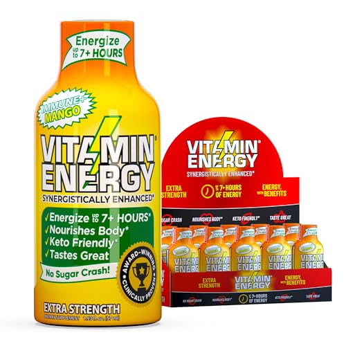 Vitamin Energy Immune+ Extra Strength Energy Shot Mango 10 Pack, 260mg Natural Caffeine, B-Vitamins, Citicoline, Green Tea, Immunity &amp; Focus Support, Zero Sugar, Gluten-Free 1.93 fl oz