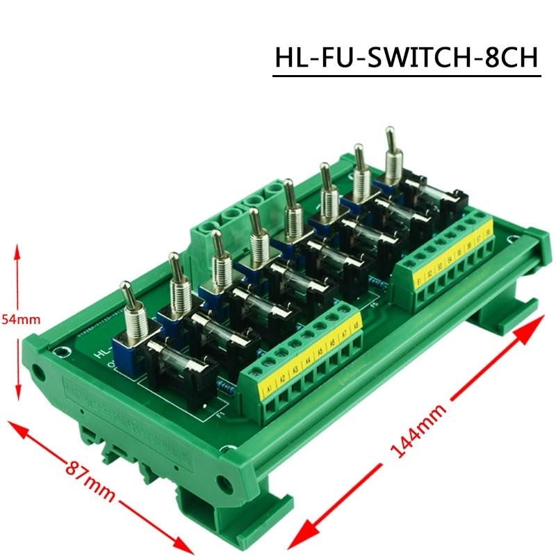 1PCS DIN Rail Mount 8 Position Power Distribution Fuse Module Board with swtich, Switch Fuse Module for AC/DC 5~32V.(with Carrier)