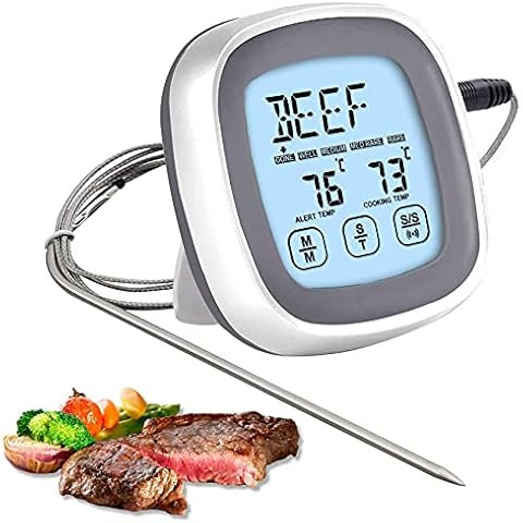 LIVETTY Digital Fleischthermometer mit Berühren, Bratenthermometer Sofort Lesen Grillthermometer mit LCD Display, Sofortiges Alarm Timer Küchenthermometer Cover