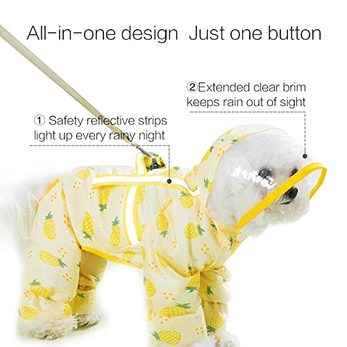 Mitili Cute Puppy Dog Raincoat Four-Legged Waterproof All-Inclusive With Hat,Waterproof Rain Jacket With Night Reflective Strip Small And Medium Dogs Pet Poncho Clothes (S(Back Length:10-12"), Yellow) #TOP1