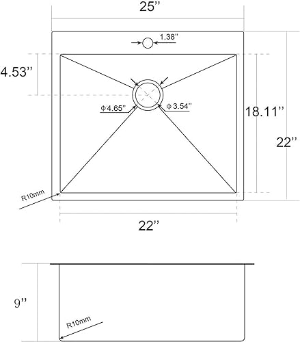Miniatura 6 de Fregadero de cocina de 25 x 22 pulgadas, acero inoxidable cepillado de níquel cepillado, extra grueso calibre 16 para autocaravana, cocina,