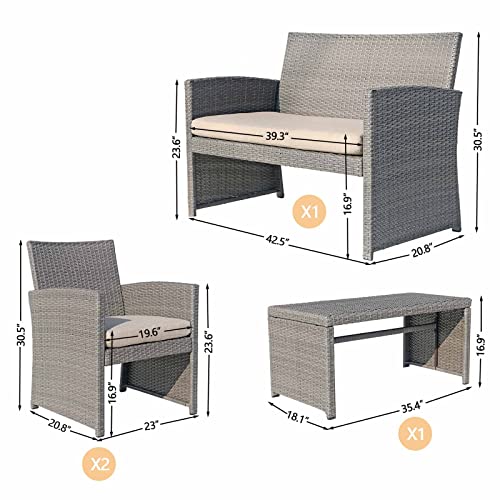 Fkslife 4 Pieces Outdoor Patio Furniture Sets With Weather Resistant Cushions Outdoor Wicker Conversation Sofa (Grey) #TOP6