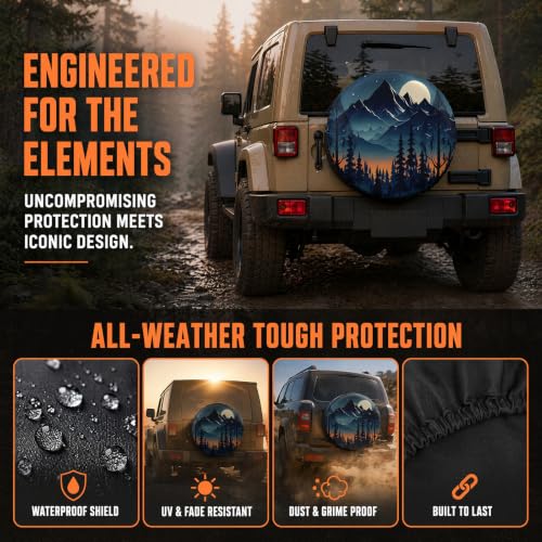 Image of Camper Spare Tire Cover for Rv Trailer Spare Tire Cover Waterproof Dustproof Trailer Tire Covers for SUV Truck Travel (Forest, 15in Suita)