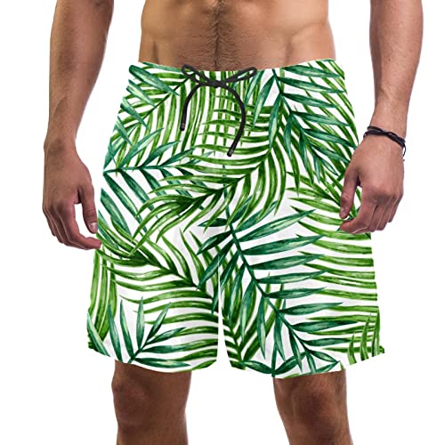 Maillots de bain pour hommes JDEZ short de plage aquarelle feuilles de palmiers
