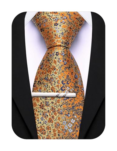 Image of Barry.Wang Floral Ties for Men Flower Necktie with Tie Clip Formal
