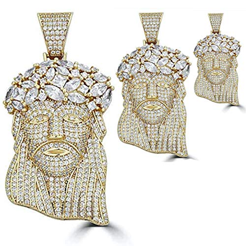 HarlemBling Solid 925 Sterling Silver Iced Jesus Piece Pendant - Men's 14k Gold Finish Jesus Piece - Great For Any Chain! Icy Baguette CZ - 3 Sizes: Small, Medium, & Large