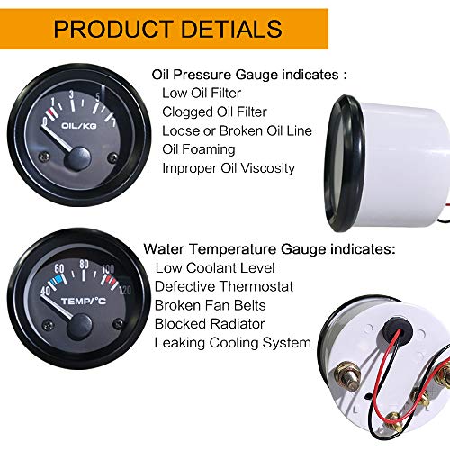 Iztor GM-HX-B735 52Mm 3 In 1 Water Temp Gauge Oil Temp Gauge Oil Press Gauge Kit Replacement Auto Gauge Meter thumb #1