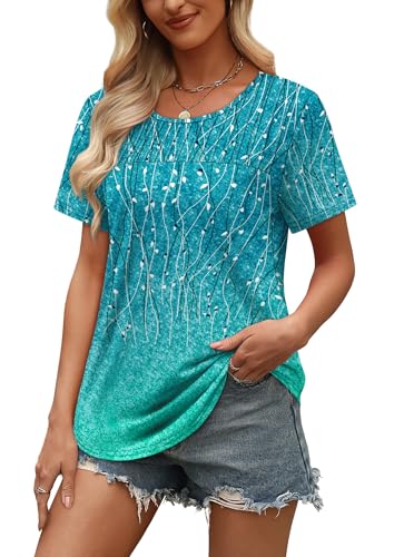 OFEEFAN Women's Clothing Trendy Short Sleeve Summer Tops Dressy Casual Crewneck T Shirts Plus Size Spring Clothes Loose Fit3