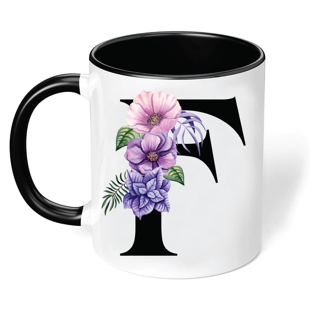 PRINTSHOP4ME Initial Designs Two tone Ceramic coffee Mug - Gifts for friends - gifts for family - Initial Letters Printed in Coffee Mug - 11 oz (F)