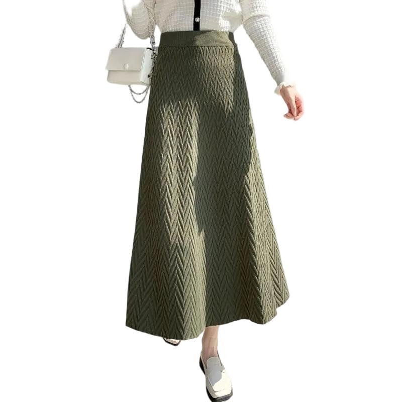 Womens Solid Wool Knitted Skirt Comfortable Versatile Long Skirt Autumn Winter