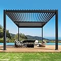 10' x 10' Outdoor Aluminum Louvered Pergola with Adjustable Roof, Upgraded Side Short-Rod Control, Easy Assembly, Modern Hardtop Gazebo for Patio, Deck, Backyard, Garden