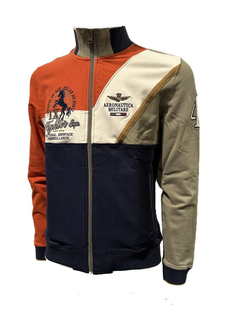 Felpa Con Cappuccio Staccabile Aeronautica Militare Uomo, In Cotone Elasticizzato - Ricami Aquila E Logo, Vestibilità Regular