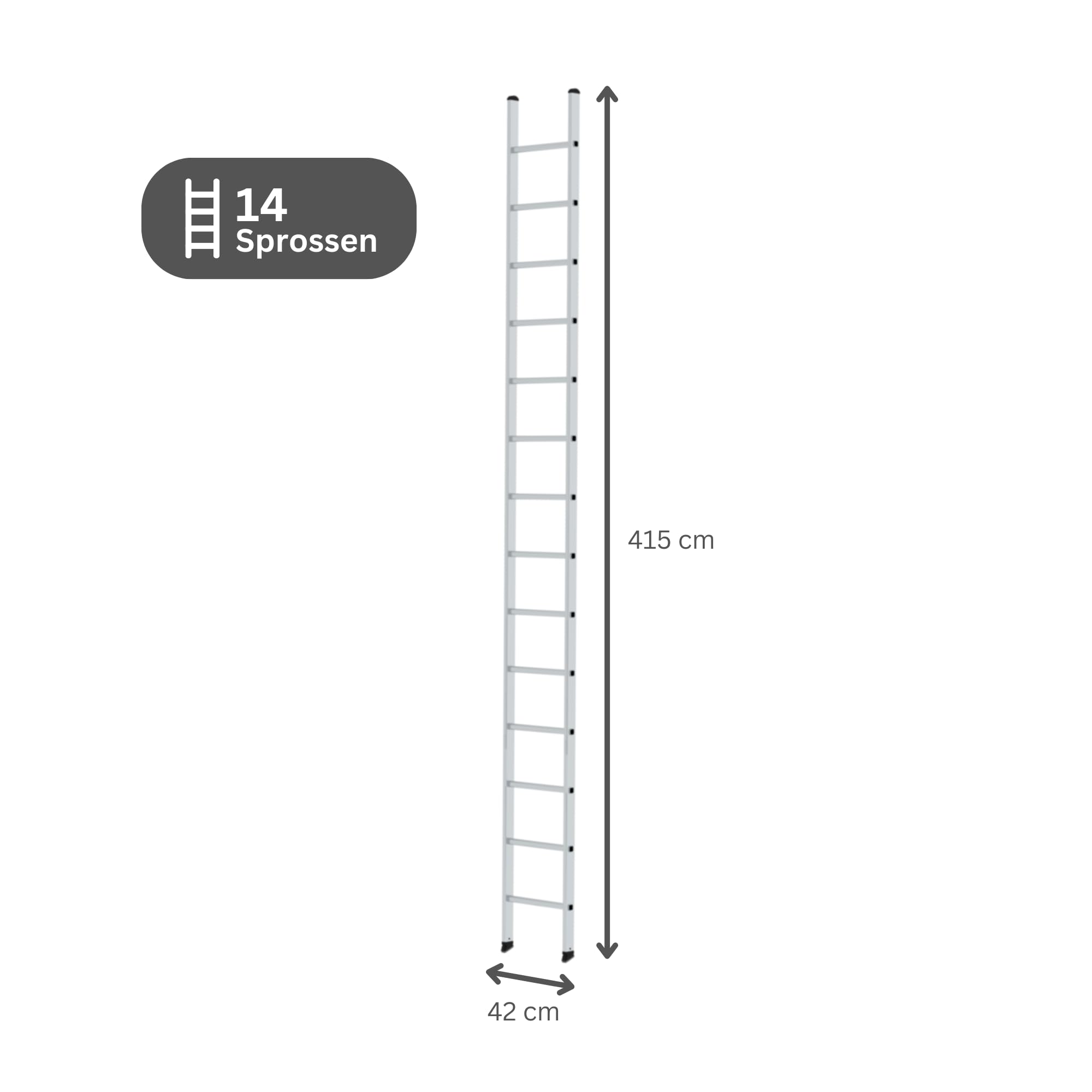 PROREGAL Sprossen-Anlegeleiter ohne Traverse | 14-Sprossen | Leiter, Teleskopleiter, Trittleiter, Bockleiter, Sprossen-Doppelleiter