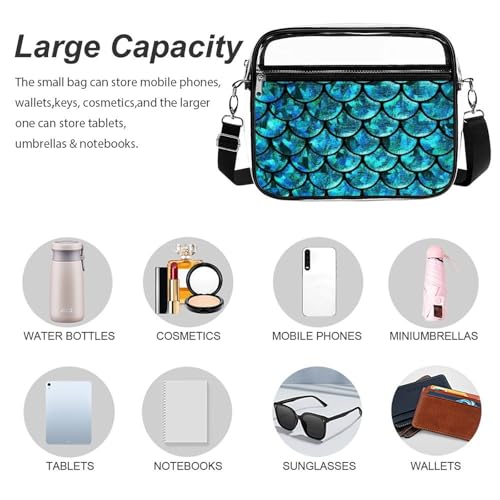 Blilng Fish Dragon Scales Large Crossbody Bag Clear Stadium Bag Anti-Theft Side Shoulder Bags Messenger Bag with 2 Compartments3