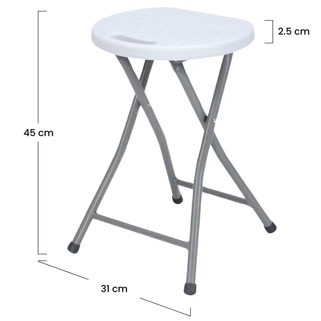 Acomoda Textil – Taburete Bajo de Coctel Portátil para Jardín, Terraza y Patio. Asiento Plegable de Interior y Exterior Resistente y Duradero, Color Blanco 30x30x45 cm