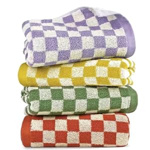 Hand Towels for Bathroom 4 Pack,100% Cotton Face Towels Soft Absorbent for Spa Bath Gym Kitchen, Hand Towel Set Decorative Checkered Cute Patterned, 13 x 29 Inches, Retro Hand Towels 4 Colors