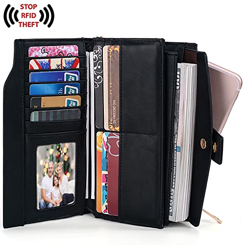 Image of UTO Wallet Women Vegan Leather Wristlet Snap Long Purse Credit Card Holder Elegant Clutch