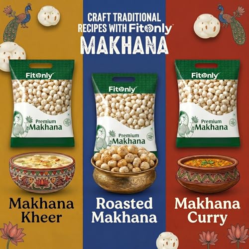 Image of FitOnly Authentic Mithila Makhana 250 gm | Directly From Mithila Farmers | Uniform Size Chemical Free Makhana| High Protein Gluten-Free Foxnuts | Ideal for Fasting, Diet & Healthy Snacking