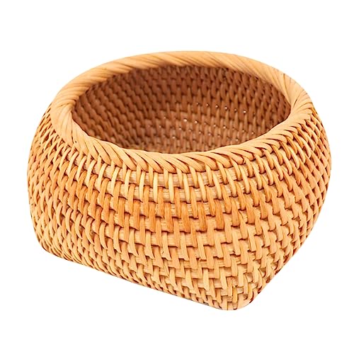 COLLBATH 1pc Box Rattan Cans Plate Storage Rattan Dish Wicker Food Basket Round Decorative Tray Rattan Bread Basket Tea Cans Rattan Plate Round Hyacinth Basket Household Rattan Dish