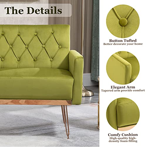 Olela Accent Chair Set Of 2,Velvet Armchair Single Sofa Modern Tufted Upholstered Side Reading Chairs With Arm And Gold Metal Leg For Living Room Bedroom Club Nursery Office Decorate(2, Olive Green) #TOP4