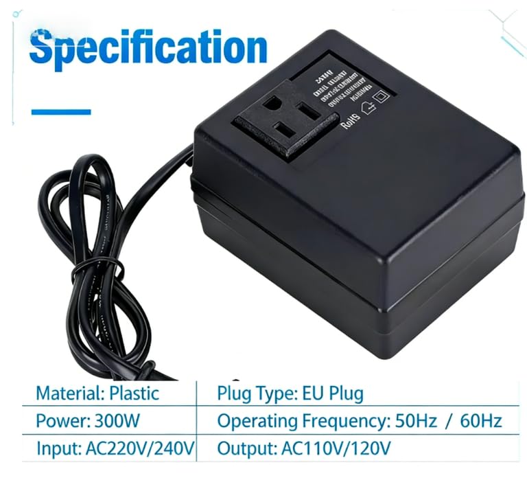 Adaptador de Enchufe, Convertidor de Voltaje de Transformador de Potencia de 300 W CA 220 V a 110 V, Adaptador de Enchufe de la UE, Adaptador de Enchufe de Viaje