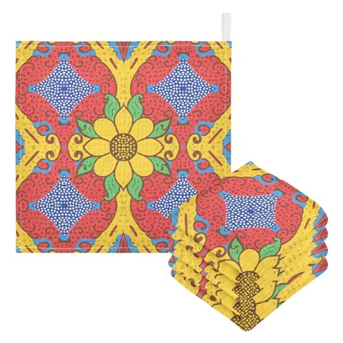 Nander 5Pack Baby Muslin Washcloths,Mexican Ceramic Tile Pattern Soft Face Cloths for Newborn, Absorbent Bath Wash Cloths, Wipes, Burp Rag,Toddlers Essentials Stuff, Baby Registry as Shower