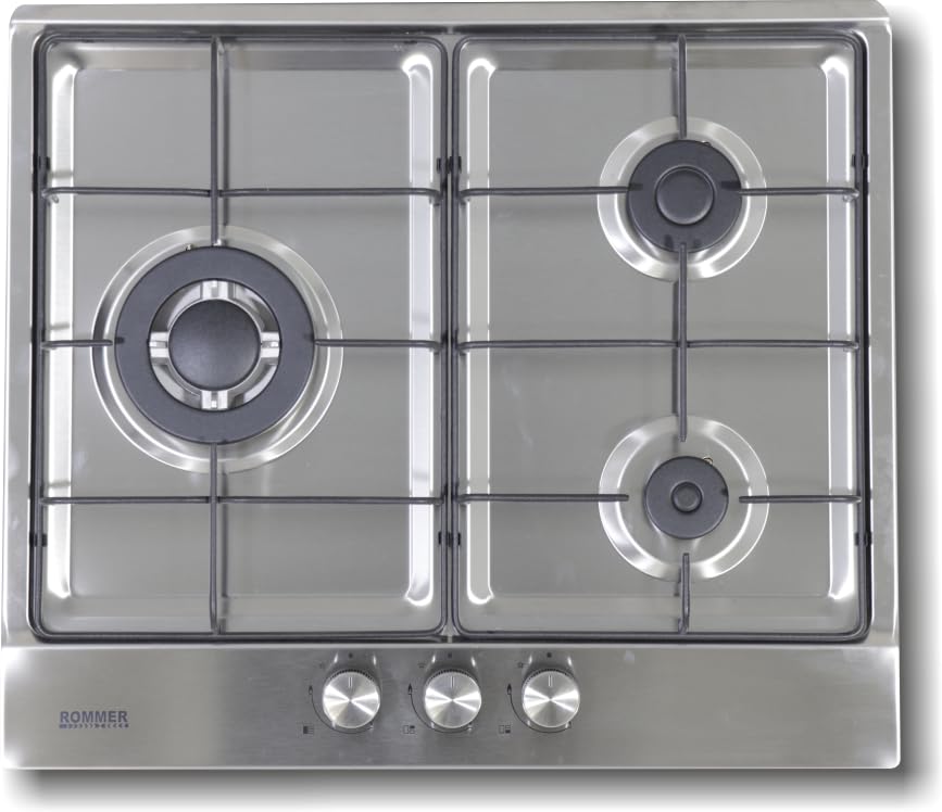 Placa gas Inox Rommer PGM-3 FG INOX, 3 fuegos, 5900W, INOX