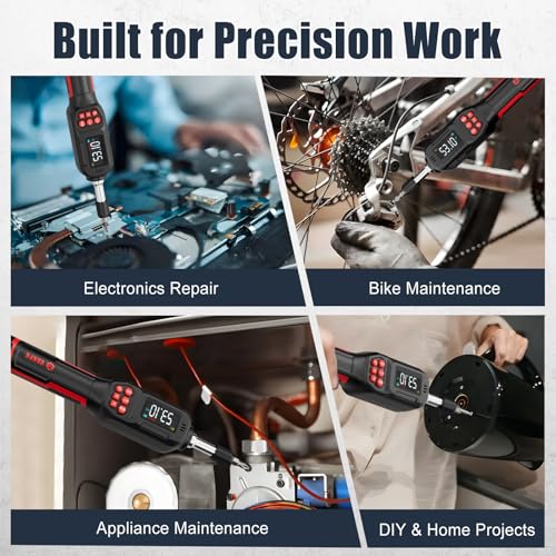 Image of VANPO Digital Torque Screwdriver, 2.65-53.10 in.lb, ±2% Accuracy | 0.3-6Nm, 1 /4 Torque Screwdriver Set with 31Bits,LCD Display & Audible Buzzer for Bike ,Scope Mounting & Precision Electronics