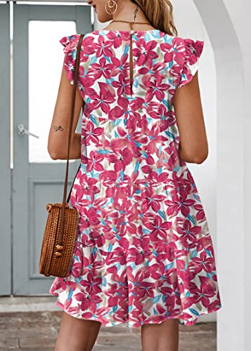 Image of KIRUNDO Summer Dresses for Women Sundress Sleeveless Ruffle Sleeve Round Neck Loose Short Flowy Pleated Mini Babydoll Dress